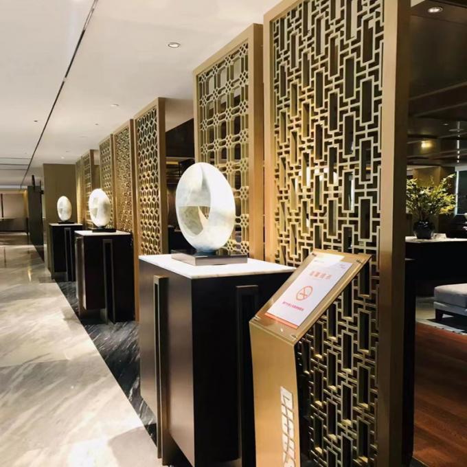 Laser Cutting 3*10ft Jali Decoration Hotel Project Home Furniture Brush Gold Stainless Steel Screen 4