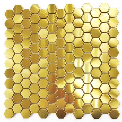 Hairline Polished Gold Stainless Steel Hexagon Backsplash Tile For Kitchen ISO DIN