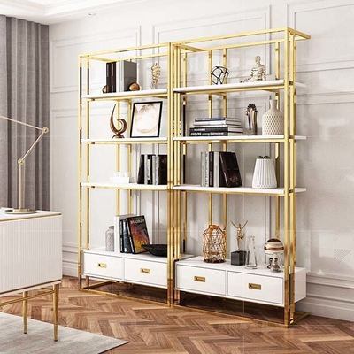 304 201 Champagne Gold Hairline Brushed Mirror Stainless Steel Metal Display Bookshelf Cabinets