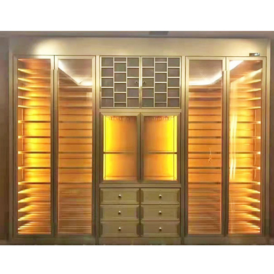 Champagne Gold Refrigerated Wine Display Cabinet Unit ASTM 316L ISO 300*160cm
