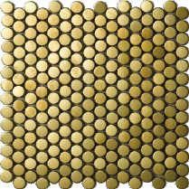 Small Gold Round Mirror Hairline Metal Mosaic Tile Adorns Living Room Wall Hotel Bar