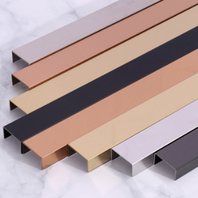 Hairline Brushed Brass Color 304 201 U Type Tile Edge Trim Line For Hotel Interior Decoration