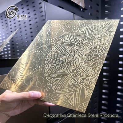 Gold Customized Design  304 Colored Etched Stainless Cladding Elevator Door Decorative Sheet Plate  For Hotel Project