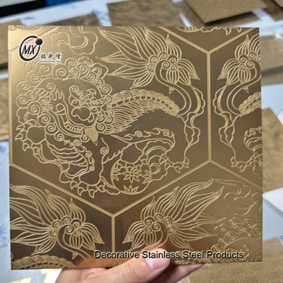 Gold Customized Design  304 Colored Etched Stainless Cladding Elevator Door Decorative Sheet Plate  For Hotel Project