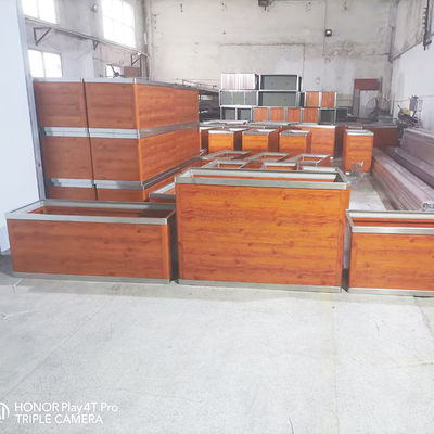 Wood Grain Color Garden Street Furniture Large Rectangular Metal Planter Outside Aluminium Plant Box Stainless Steel Flower Pot