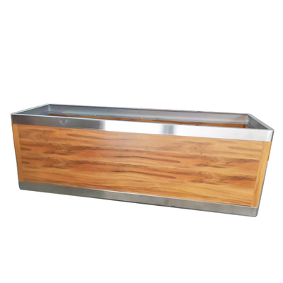 Wood Grain Color Garden Street Furniture Large Rectangular Metal Planter Outside Aluminium Plant Box Stainless Steel Flower Pot