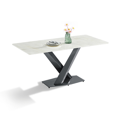 Modern Sintered Stone Black Titanium Stainless Steel Dining Table