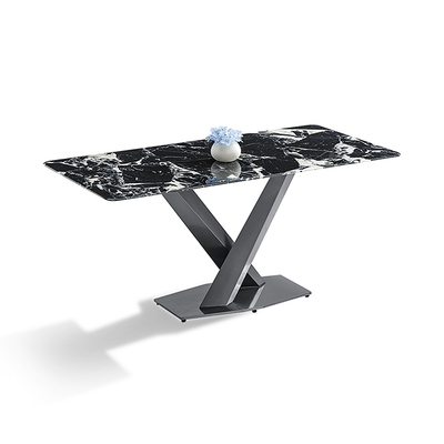 Modern Sintered Stone Black Titanium Stainless Steel Dining Table