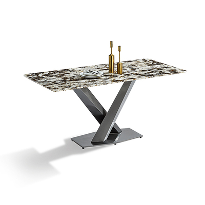 Modern Sintered Stone Black Titanium Stainless Steel Dining Table