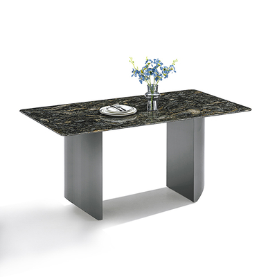 Custom Size Sintered Stone Tabletop Black Color Mirror Stainless Steel Base Dining Table