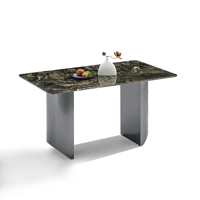 Custom Size Sintered Stone Tabletop Black Color Mirror Stainless Steel Base Dining Table