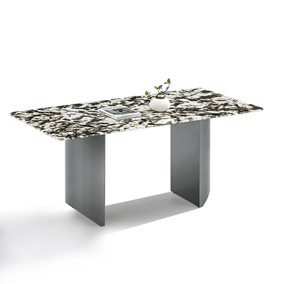 Custom Size Sintered Stone Tabletop Black Color Mirror Stainless Steel Base Dining Table