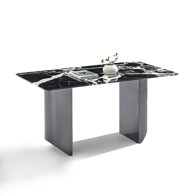 Custom Size Sintered Stone Tabletop Black Color Mirror Stainless Steel Base Dining Table