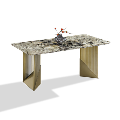 Modern Pandora Pattern Sintered Stone Tabletop PVD Coating Gold Color Mirror Stainless Steel Base Dining Table