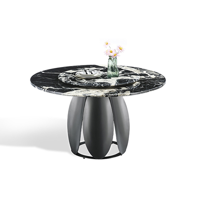 Modern Round Sintered Stone Black Color Stainless Steel Dining Table With Turntable