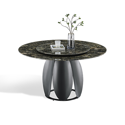 Modern Round Sintered Stone Black Color Stainless Steel Dining Table With Turntable