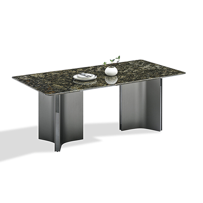 Modern Bulgari Black Sintered Stone Tabletop PVD Coating Black Color Mirror Stainless Steel Base Dining Table
