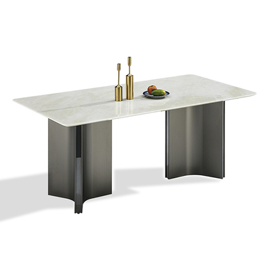 Modern Bulgari Black Sintered Stone Tabletop PVD Coating Black Color Mirror Stainless Steel Base Dining Table
