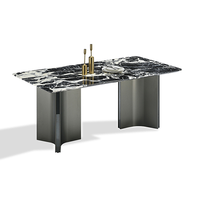 Modern Bulgari Black Sintered Stone Tabletop PVD Coating Black Color Mirror Stainless Steel Base Dining Table