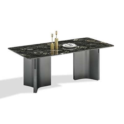 Modern Bulgari Black Sintered Stone Tabletop PVD Coating Black Color Mirror Stainless Steel Base Dining Table