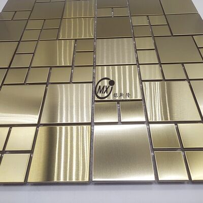 Factory Price New Design   Gold Metal   Brushed   Stainless Steel Mosaic Wall Tile For Hotel  Bar Room