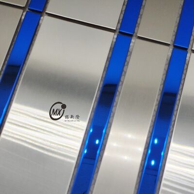 Stainless Steel Decorative Wall Panel With Blue Stripes - 304 Mirror Metal Mosaic Tile For Kitchen/Bathroom Interior Decoration