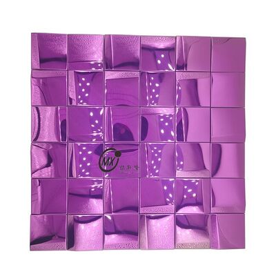 Purple 3D Mirror  Mosaic Tiles Stick Metal Wall Decor For Kitchen Backsplash/Bathroom Wholesale  Interior Decoration Materials