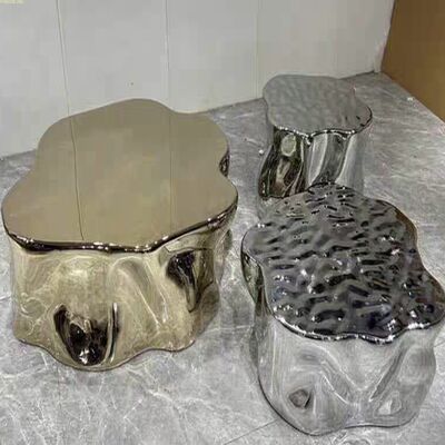 Good price Light Luxury Electroplated Hollow Cloud 201 304  Mirror/Polished Stainless Steel Coffee Table online