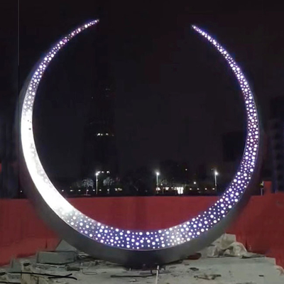 Custom Full Moon 304 Painted Powder Coating Sculpt 3D Mirror Polishing Islam 316L Stainless Steel Sculpture For Outdoor