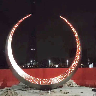 Custom Full Moon 304 Painted Powder Coating Sculpt 3D Mirror Polishing Islam 316L Stainless Steel Sculpture For Outdoor