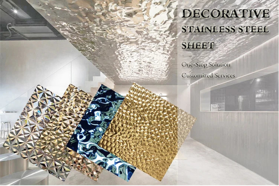 304 Shiny Color Stainless Steel Water Ripple Sheet With Light For Wall