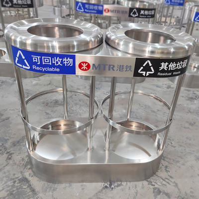 Customized Silver Color Metal Smoking Stainless Steel Recycling Garbage Can For Metro Hall