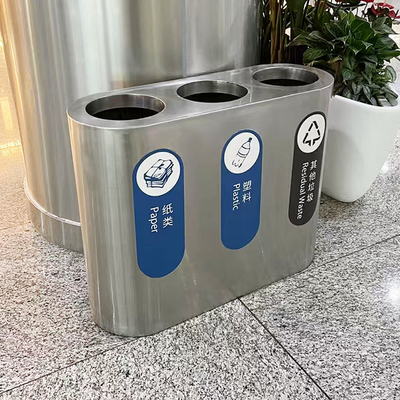Silver Hairline Customized Stainless Steel Trash Bin for Indoor Airport
