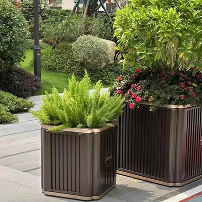 PVD Color Gold Powder Coated 316L Aluminum Stainless Steel Planters For Outdoor Green Project