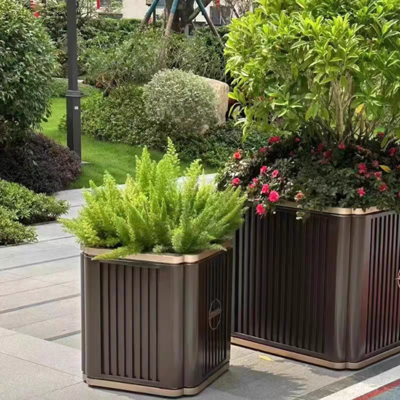 Metal Outdoor Fiberglass Clay Garden Rectangle Plant Pots Pack Big Planter Box for Hotel Villa Decoration Flower Pot