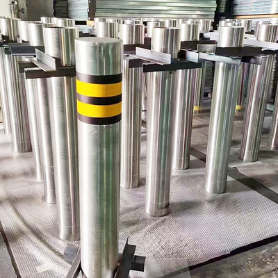 Silver Finished Outdoor Hairline Brushed Stainless Steel Bollard For Street Projects With Flash Light