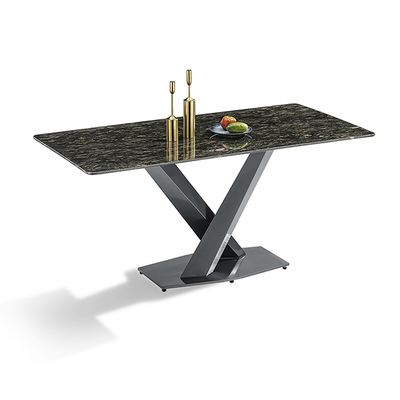 Modern Sintered Stone Black Titanium Stainless Steel Dining Table