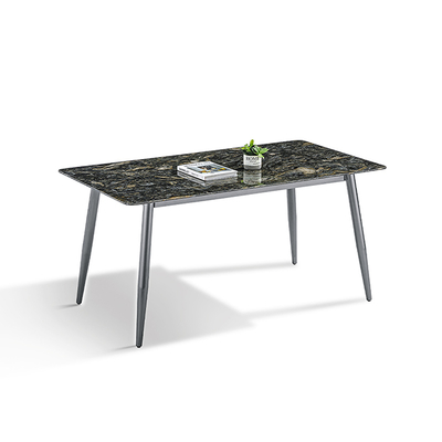 Modern Sintered Stone Tabletop Gray Color Carbon Steel Base Dining Table