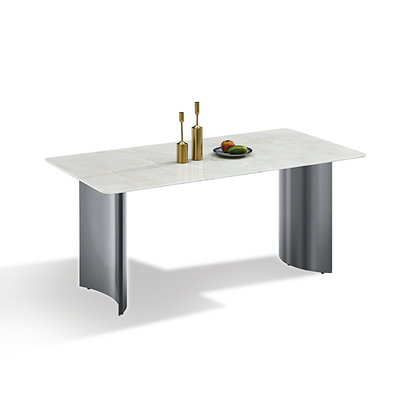 Sintered Stone Tabletop Double Round Arc Stainless Steel Table Legs Light Luxury Stainless Steel Dining Table