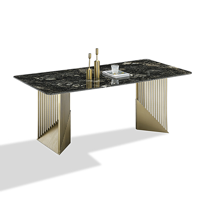 Modern Pandora Pattern Sintered Stone Tabletop PVD Coating Gold Color Mirror Stainless Steel Base Dining Table