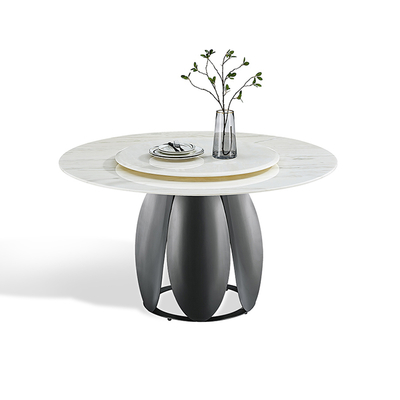 Modern Round Sintered Stone Black Color Stainless Steel Dining Table With Turntable