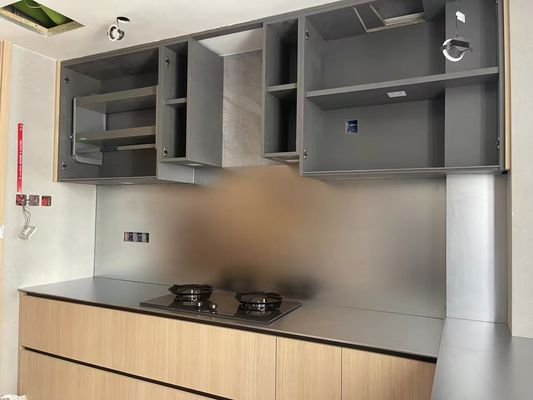 Anti Scratch Grey Color 304 Stainless Steel Sheets For Kitchen Countertop With Hanging Cabinet