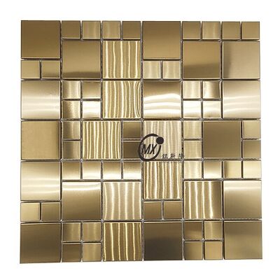 Factory Price New Design   Gold Metal   Brushed   Stainless Steel Mosaic Wall Tile For Hotel  Bar Room