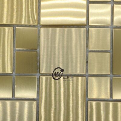 Factory Price New Design   Gold Metal   Brushed   Stainless Steel Mosaic Wall Tile For Hotel  Bar Room