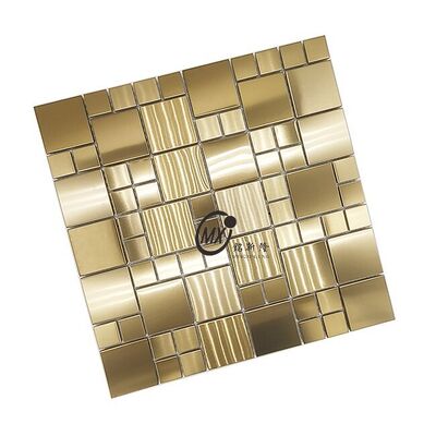 Factory Price New Design   Gold Metal   Brushed   Stainless Steel Mosaic Wall Tile For Hotel  Bar Room
