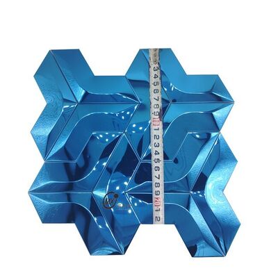 Middle East Blue Mirror Surface  Popular Decor Rose Gold And Silver Color Aluminum Metal Mosaic Tile