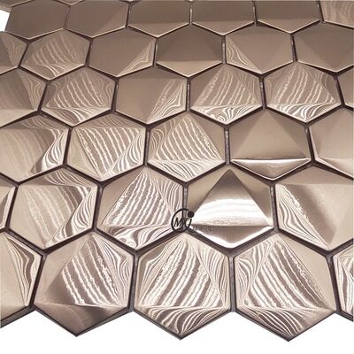 Modern Bronze Hairprint Hexagonal Mosaic Bathroom Wall Decoration Hotel Villas For Room Background Pattern Design Solution