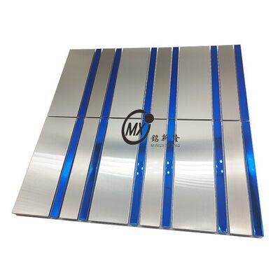 Stainless Steel Decorative Wall Panel With Blue Stripes - 304 Mirror Metal Mosaic Tile For Kitchen/Bathroom Interior Decoration