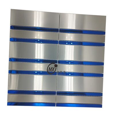 Stainless Steel Decorative Wall Panel With Blue Stripes - 304 Mirror Metal Mosaic Tile For Kitchen/Bathroom Interior Decoration