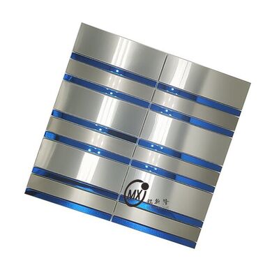 Stainless Steel Decorative Wall Panel With Blue Stripes - 304 Mirror Metal Mosaic Tile For Kitchen/Bathroom Interior Decoration